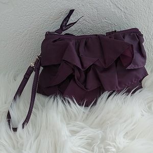 Thirty-One purple ruffled wristlet clutch purse